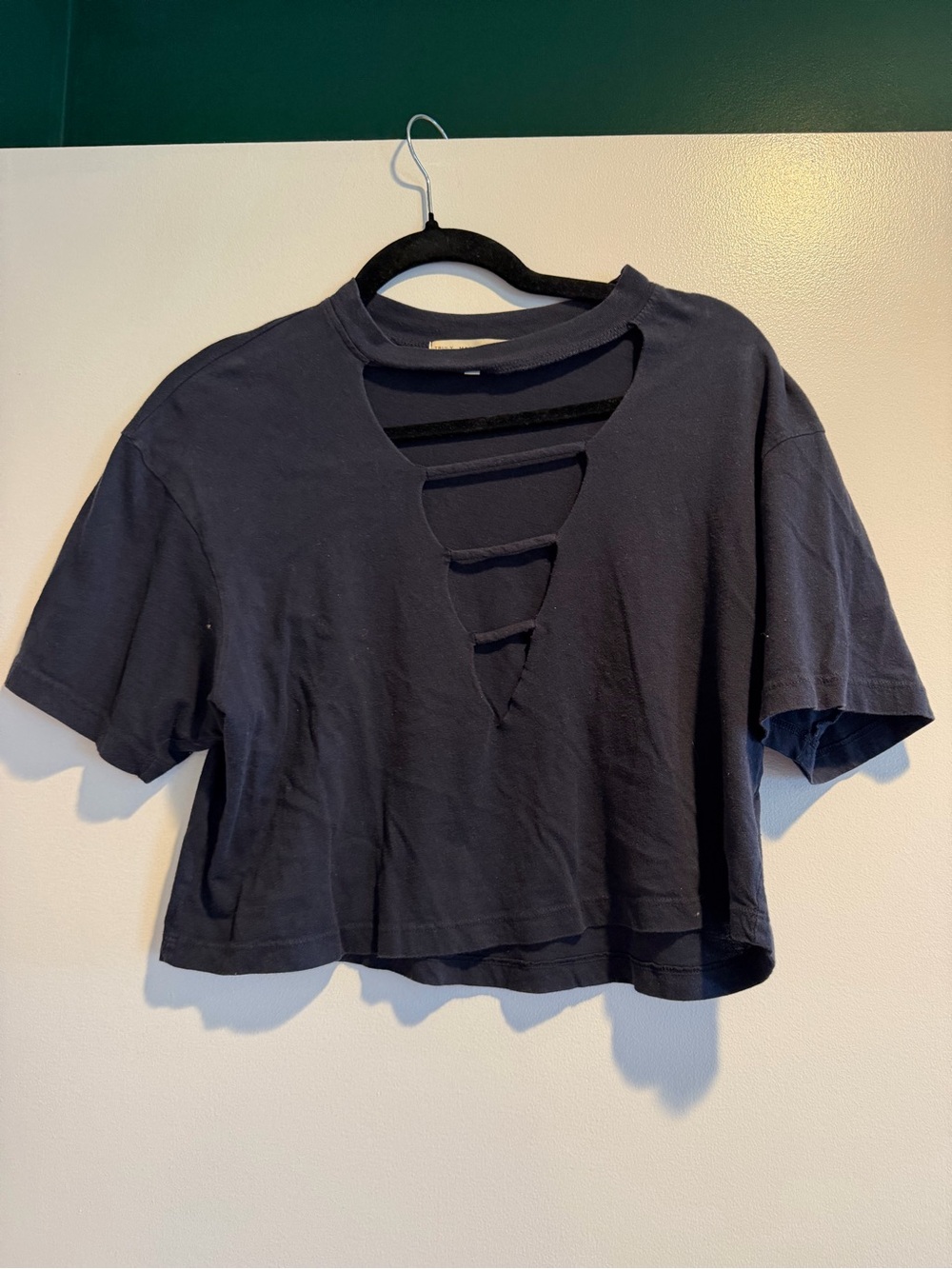 Truly Madly Deeply Black Cutout Ladder Cropped Tee